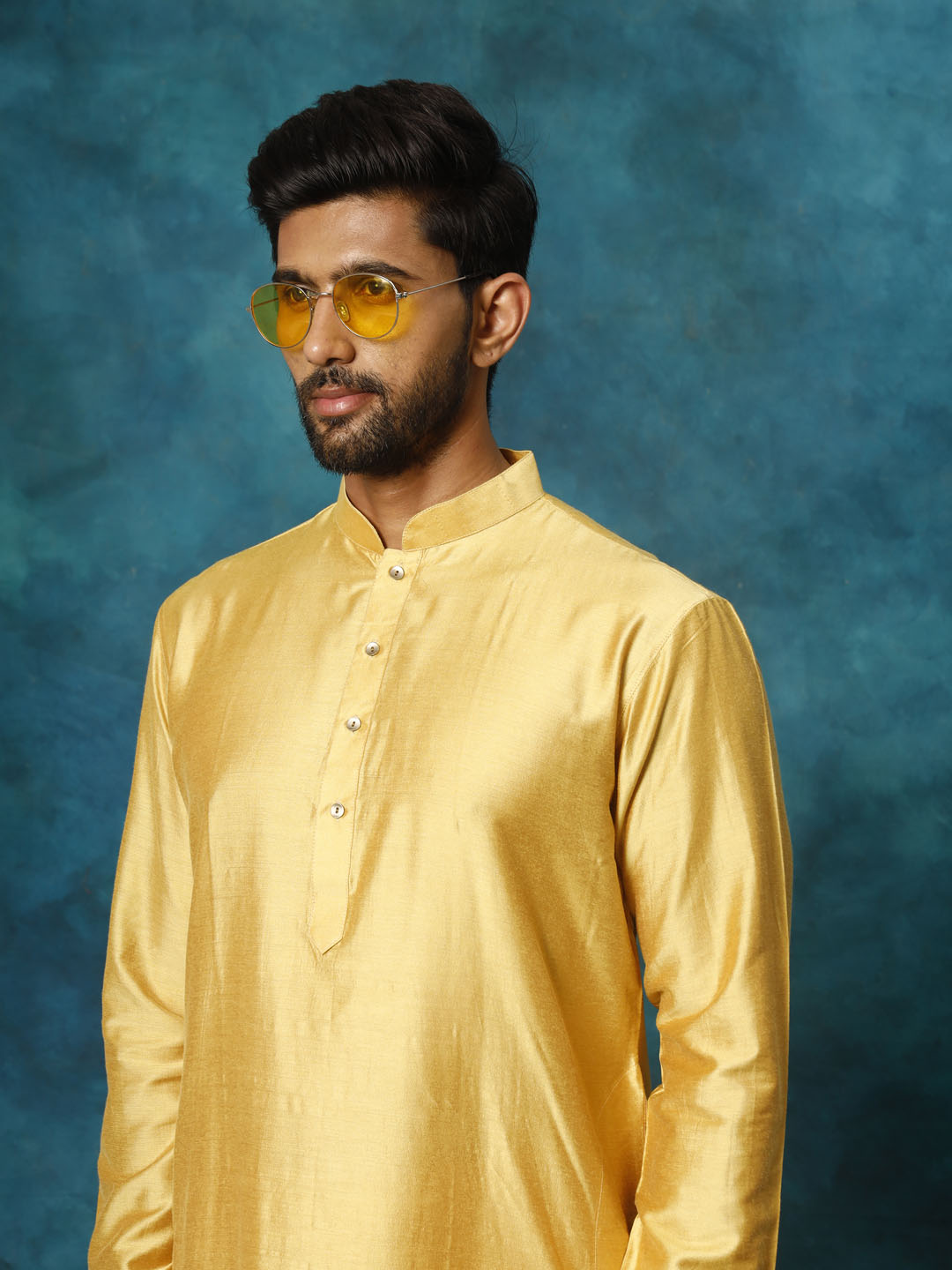 VASTRAMAY Men's Mustard Viscose Kurta