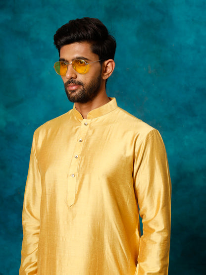 VASTRAMAY Men's Mustard Viscose Kurta