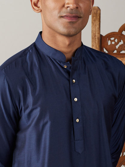 Vastramay mens navy blue solid fancy kurta