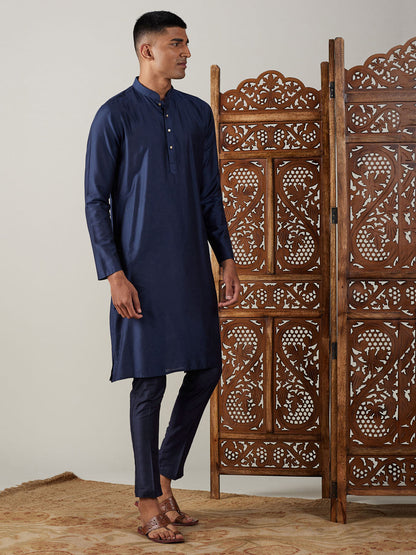 Vastramay mens navy blue solid fancy kurta with pant set