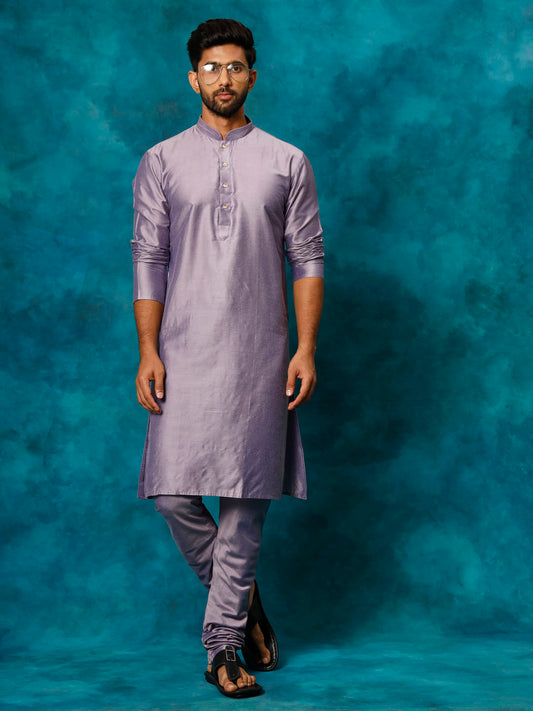 VASTRAMAY Men's Purple Viscose Kurta Pyjama Set