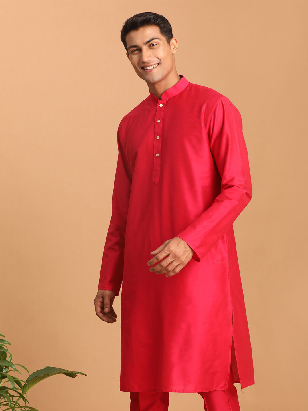 vastramay mens valentino pink solid fancy kurta