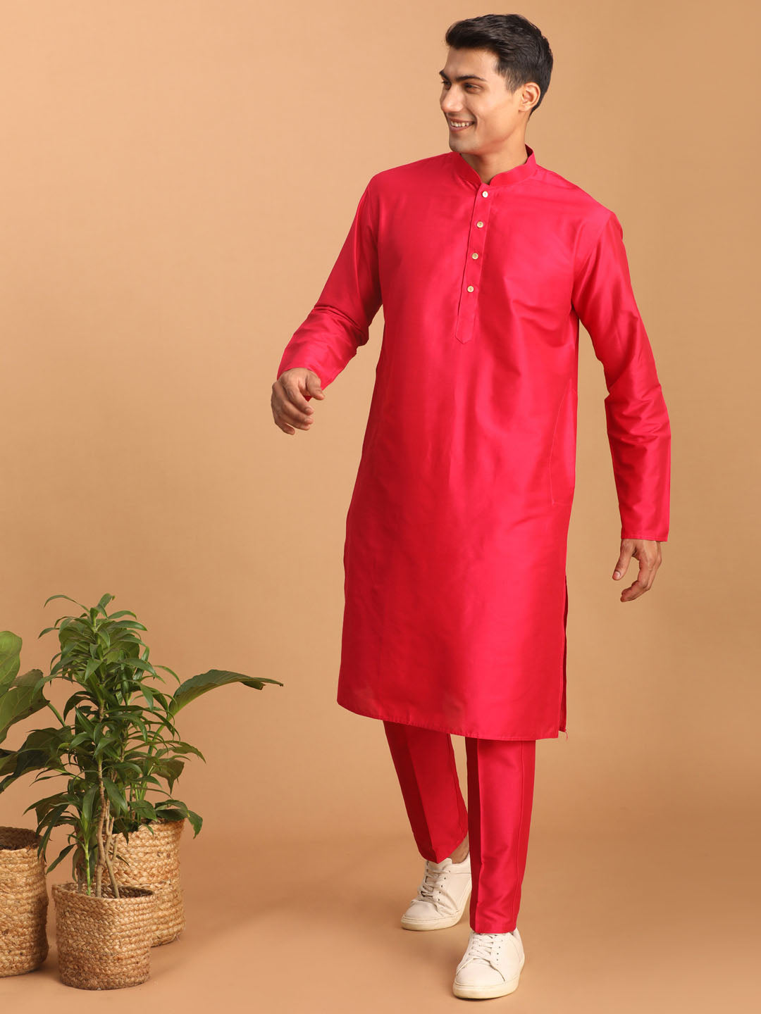 vastramay mens valentino pink solid fancy kurta