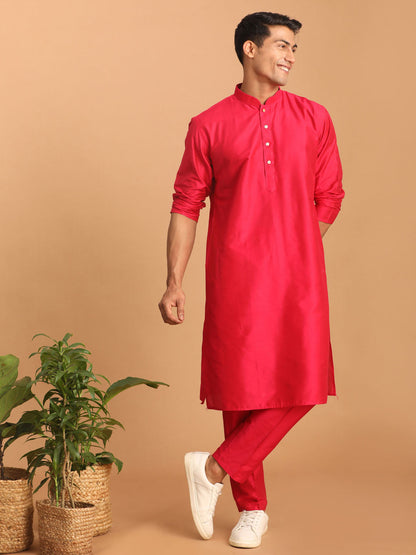 vastramay mens valentino pink solid fancy kurta with stylish pant