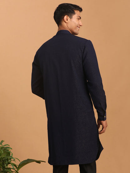 vastramay mens navy blue glitter printed fancy kurta