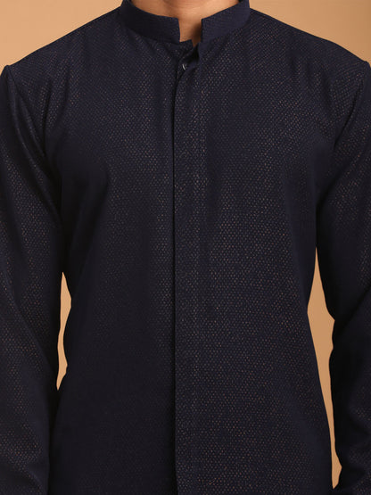 vastramay mens navy blue glitter printed fancy kurta