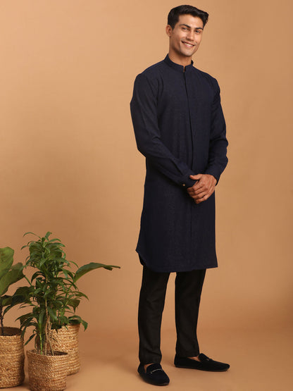 vastramay mens navy blue glitter printed fancy kurta