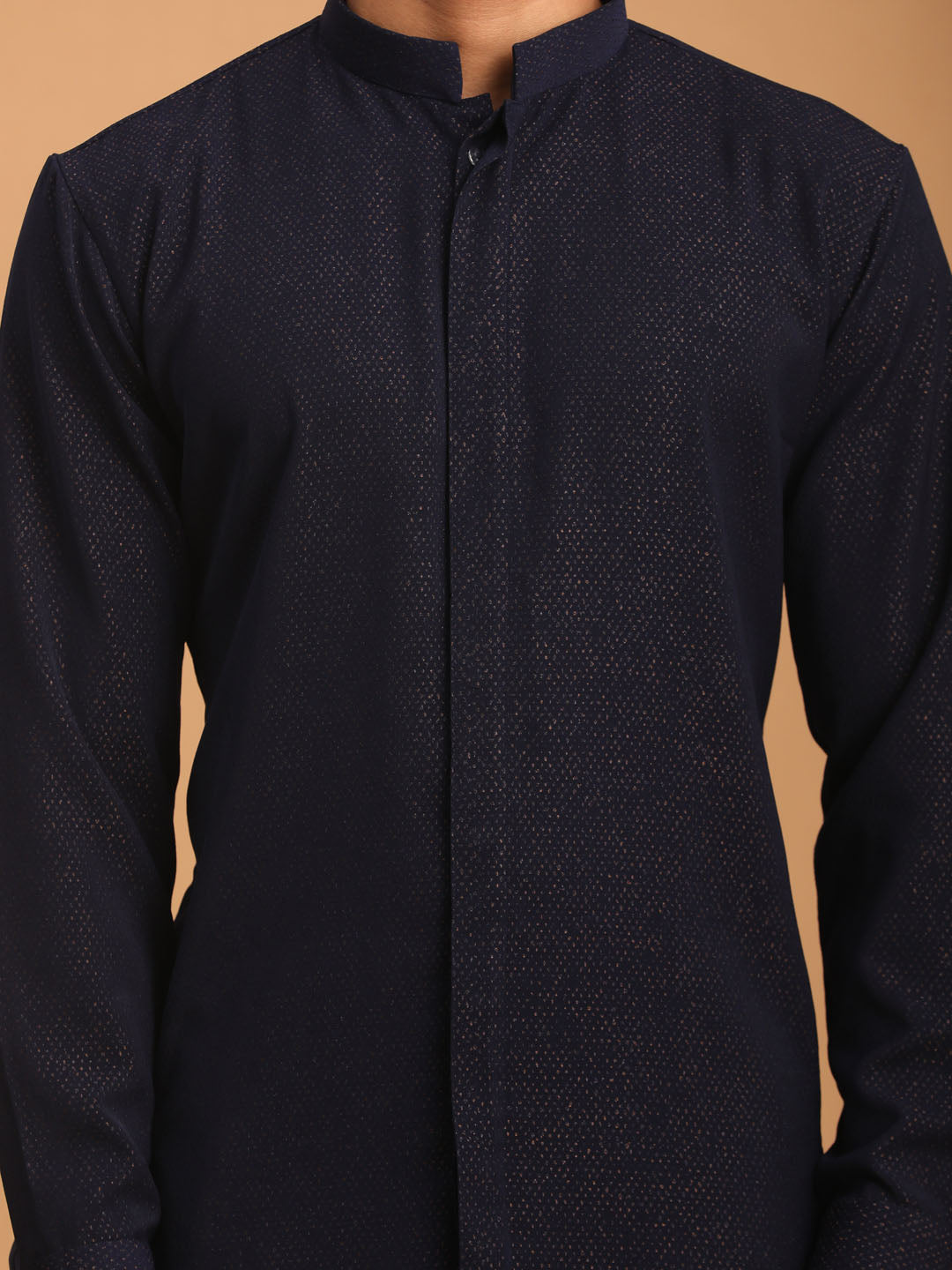 vastramay mens navy blue glitter printed fancy kurta with navy blue solid stylish pant set