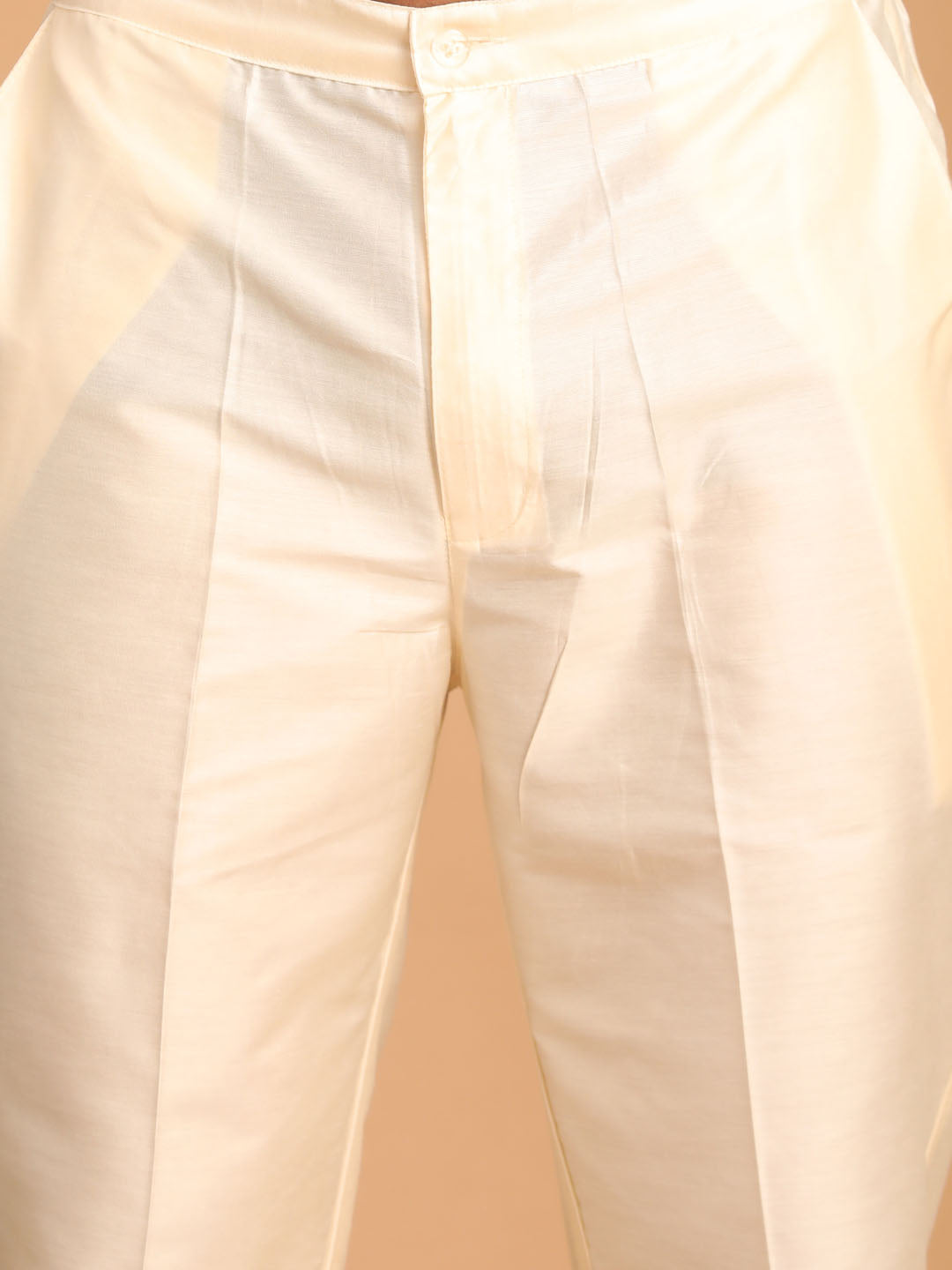 vastramay mens cream golden sequin embroidered kurta and cream pant set