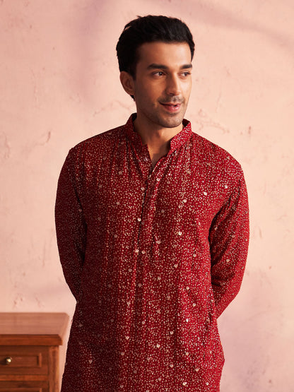 VASTRAMAY Maroon Geogette Baap Beta Kurta And Pyjama Set