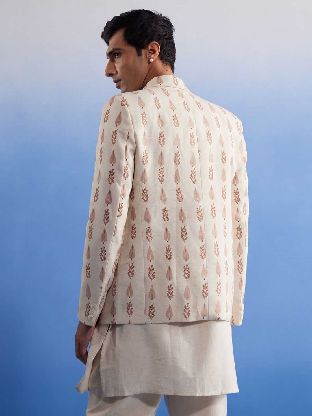 SHVAAS By VASTRAMAY Men's Cream Leaf Printed Blazer