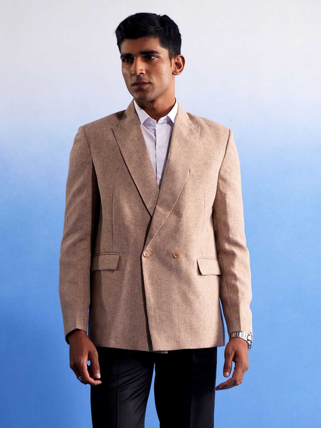 SHVAAS By VASTRAMAY Men's Beige Jute Cotton Blazer