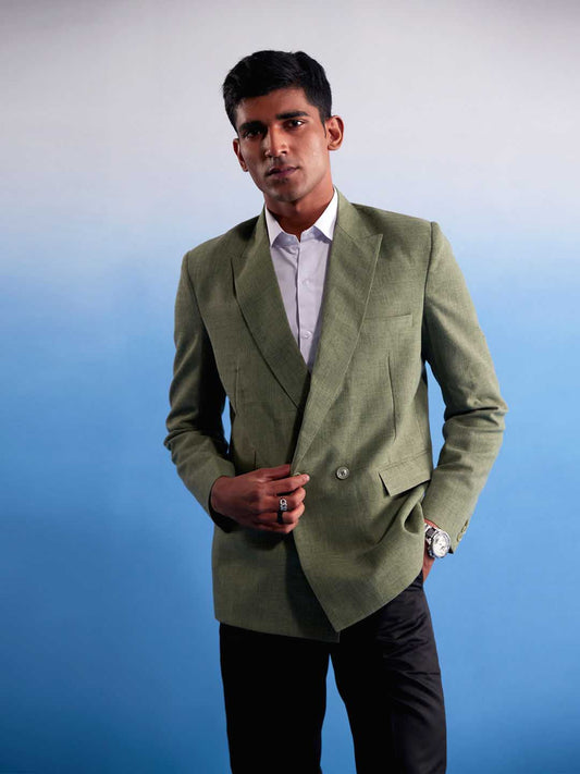 VASTRAMAY Men's Green Jute Cotton Blazer