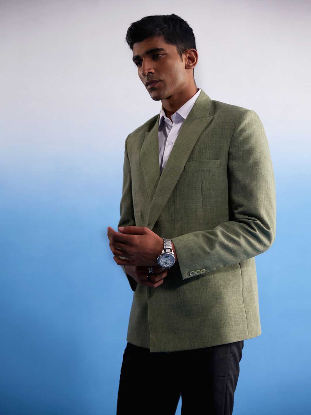 SHVAAS By VASTRAMAY Men's Green Jute Cotton Blazer