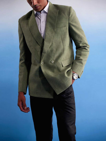 SHVAAS By VASTRAMAY Men's Green Jute Cotton Blazer