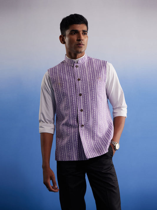 VASTRAMAY Men's Purple Aztec Print Nehru Jacket