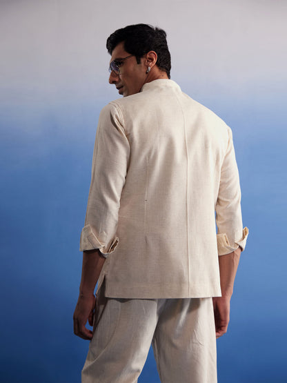 SHVAAS By VASTRAMAY Men's Cream Pure Cotton Nehru Jacket