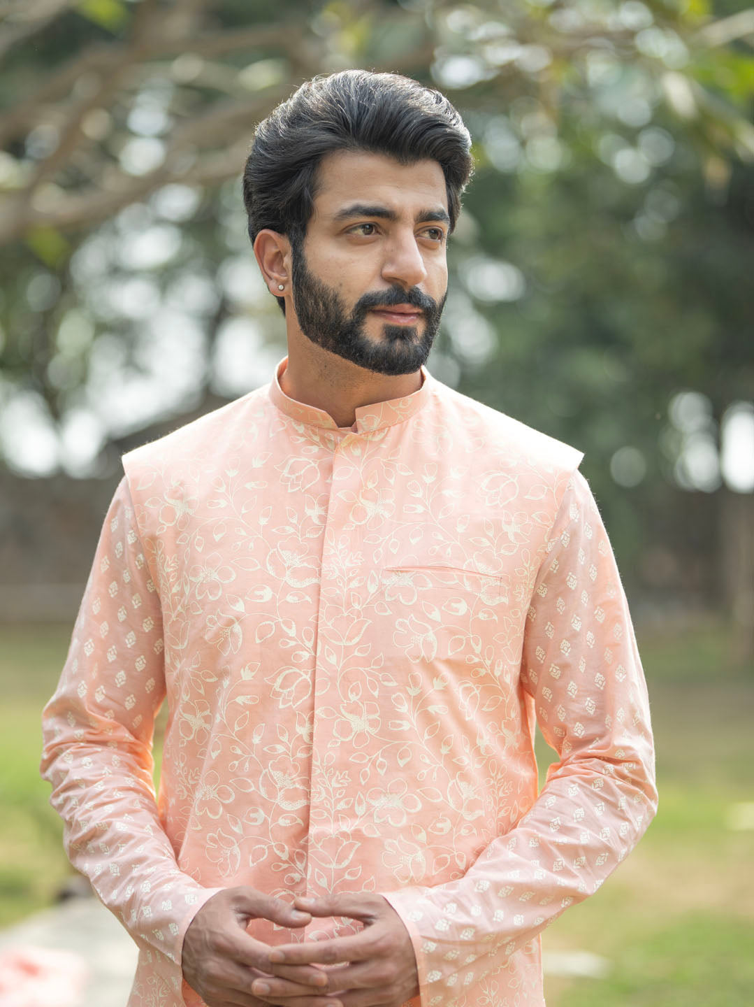 Shvaas By Vastramay Men's Peach Cotton Nehru Jacket