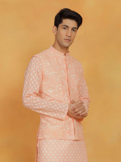 Vastramay Men's Peach Cotton Nehru Jacket