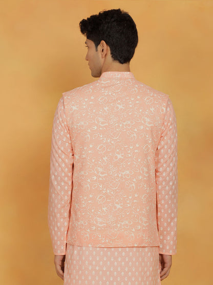 Vastramay Men's Peach Cotton Nehru Jacket