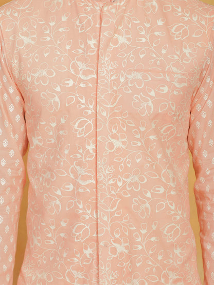 Vastramay Men's Peach Cotton Nehru Jacket