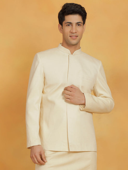 Shvaas By Vastramay Men's Cream Cotton Linen Jodhpuri