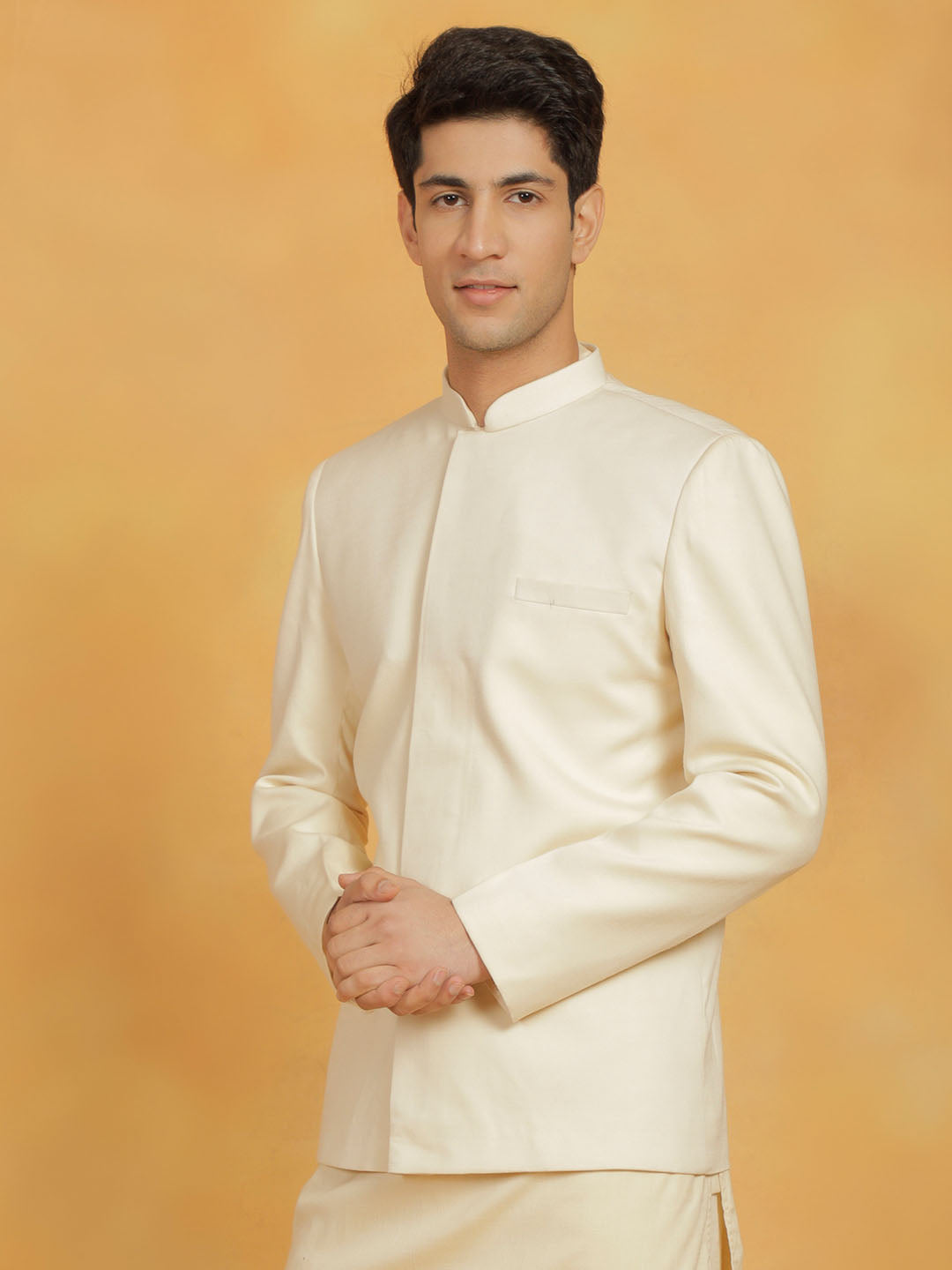 Vastramay Men's Cream Cotton Linen Jodhpuri