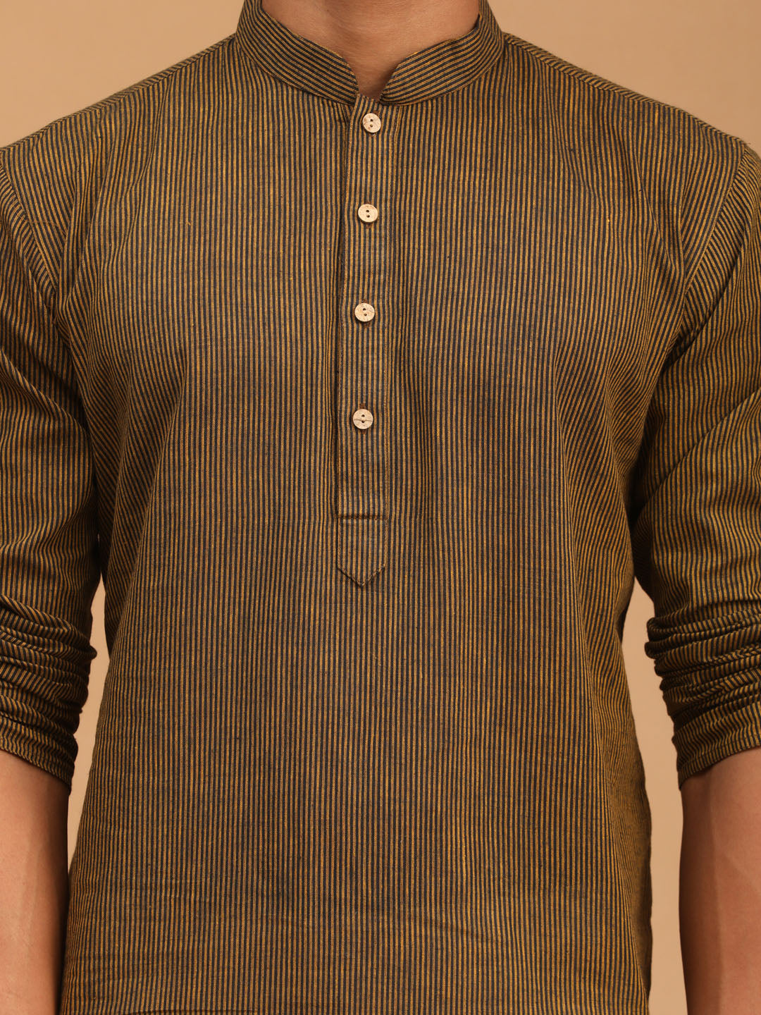 shvaas by Vastramay mens coffee color cotton handloom kurta with white cotton pant set