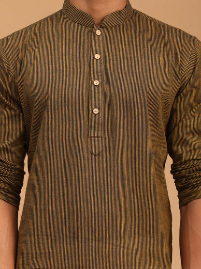 shvaas by Vastramay mens coffee color cotton handloom kurta with white cotton pant set