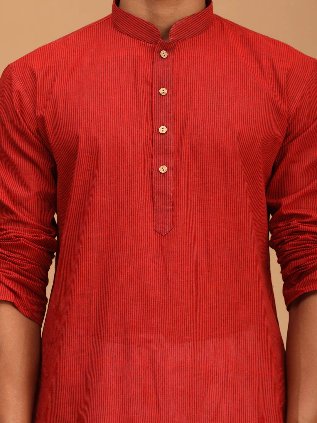 shvaas by Vastramay mens maroon color cotton handloom kurta with white pant set