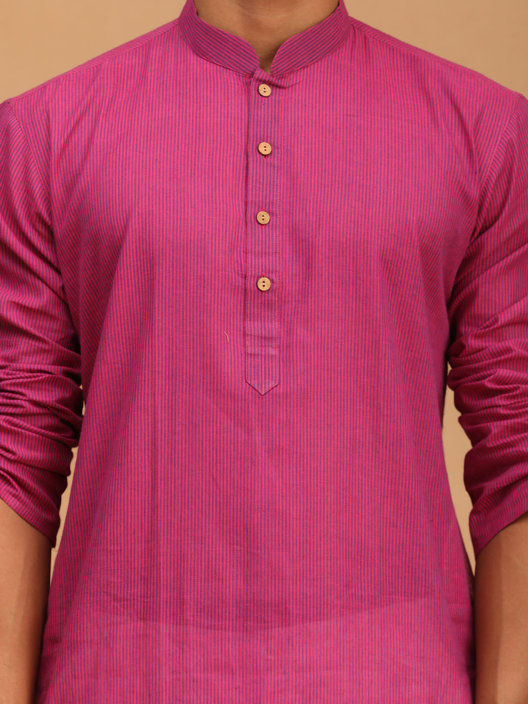 shvaas by Vastramay mens purple color cotton handloom kurta with white pant set