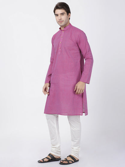 Vastramay Men's Purple Cotton Handloom Kurta With Pyjama Set