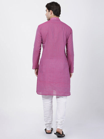 Vastramay Men's Purple Cotton Handloom Kurta With Pyjama Set