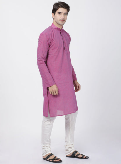 Vastramay Men's Purple Cotton Handloom Kurta With Pyjama Set