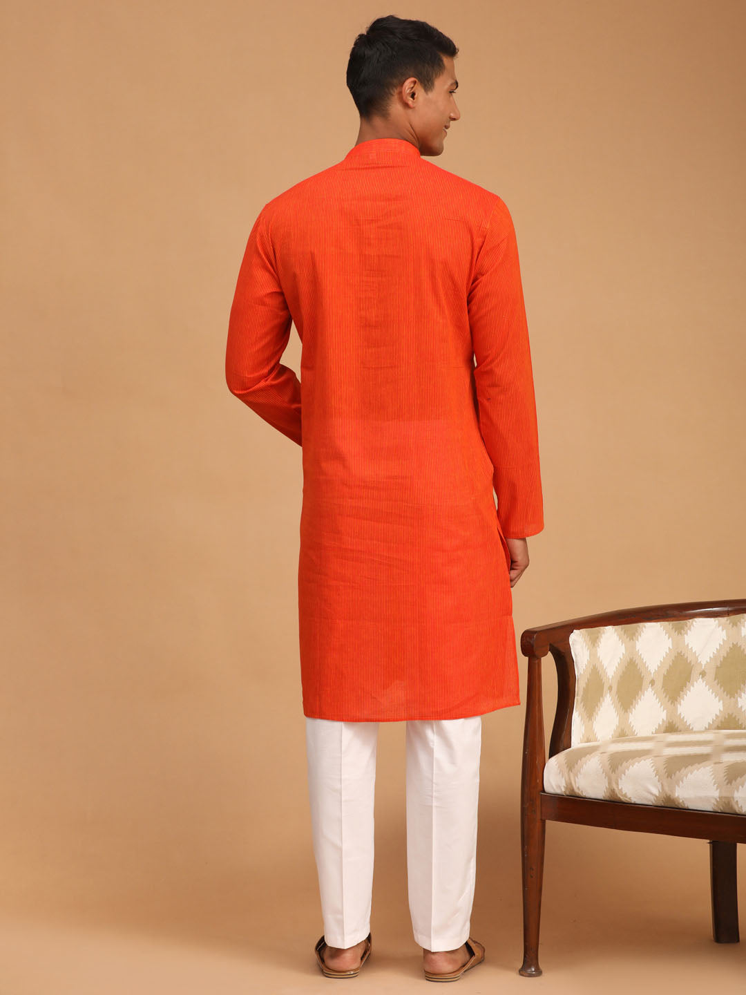 shvaas by Vastramay mens red color cotton handloom kurta with white pant set