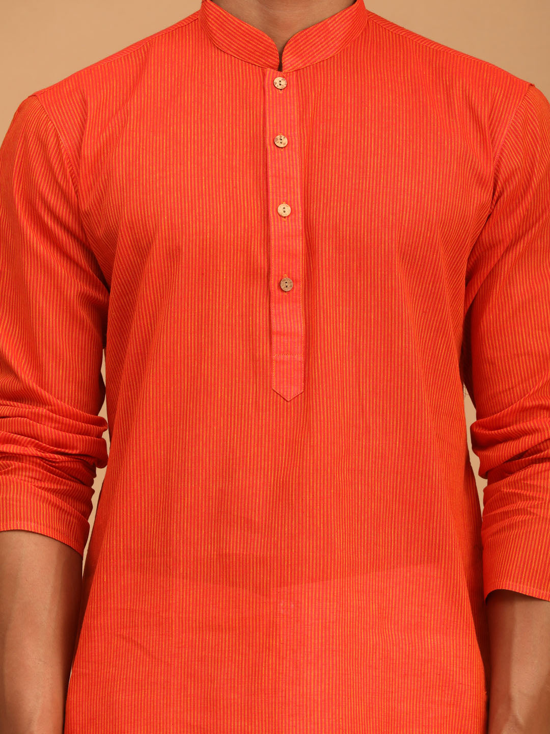 shvaas by Vastramay mens red color cotton handloom kurta with white pant set