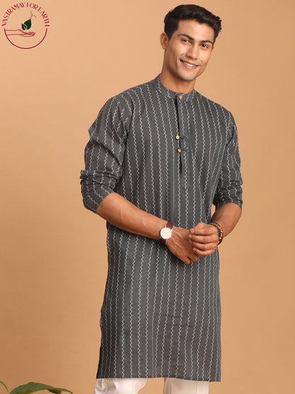 vastramay mens grey jacquard zig zag cotton kurta