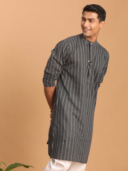 vastramay mens grey jacquard zig zag cotton kurta