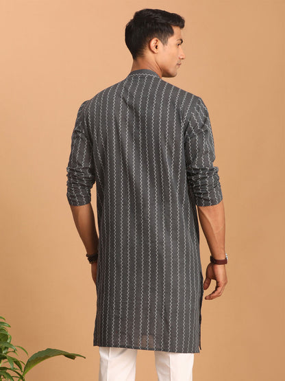 vastramay mens grey jacquard zig zag cotton kurta