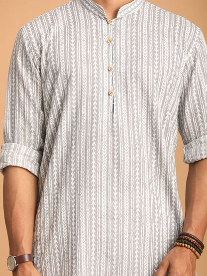 vastramay mens grey and white batik printed kurta