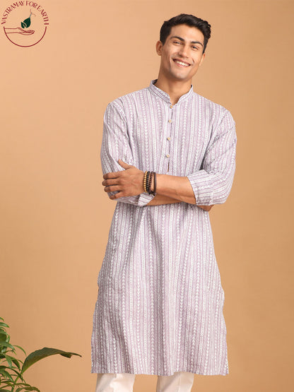 vastramay mens purple and white batik printed kurta