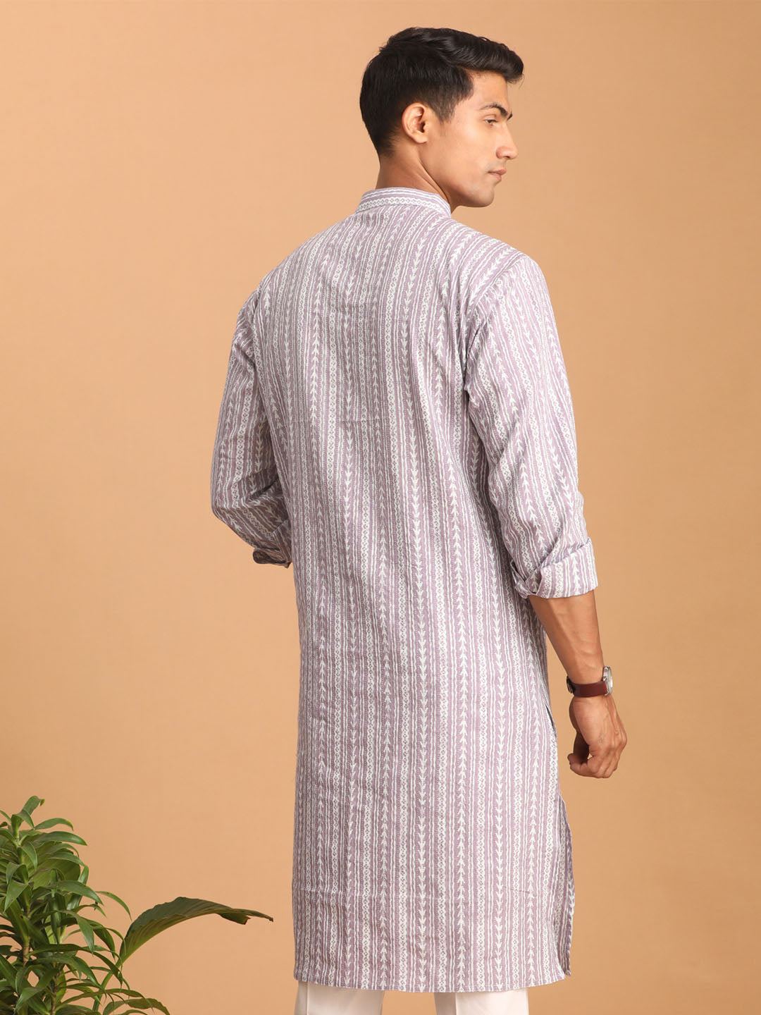 vastramay mens purple and white batik printed kurta