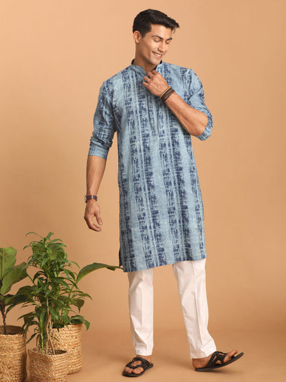 vastramay mens washable denim kurta with white pant set