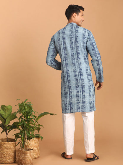 vastramay mens washable denim kurta with white pant set