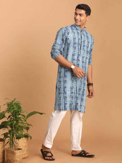 vastramay mens washable denim kurta with white pant set