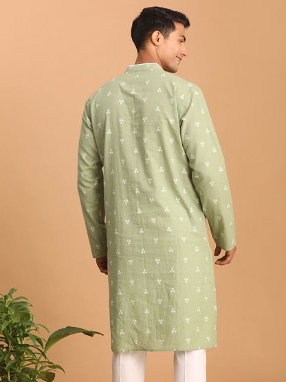 vastramay mens green geometric booti jacquard kurta