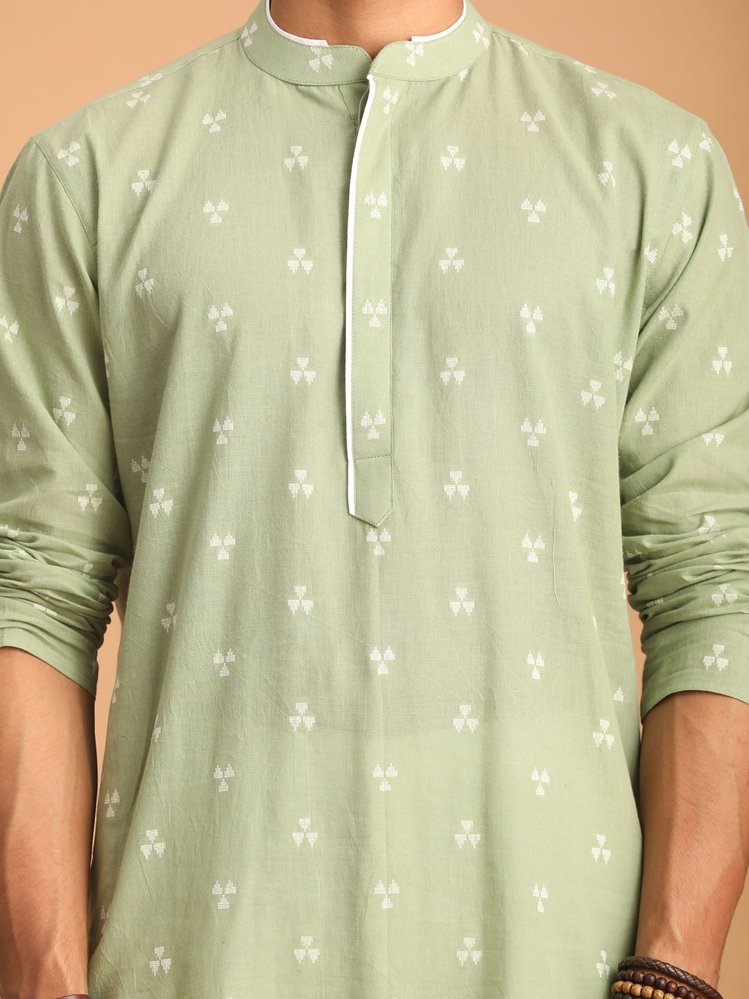 vastramay mens green geometric booti jacquard kurta