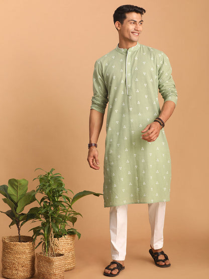 vastramay mens green geometric booti jacquard kurta