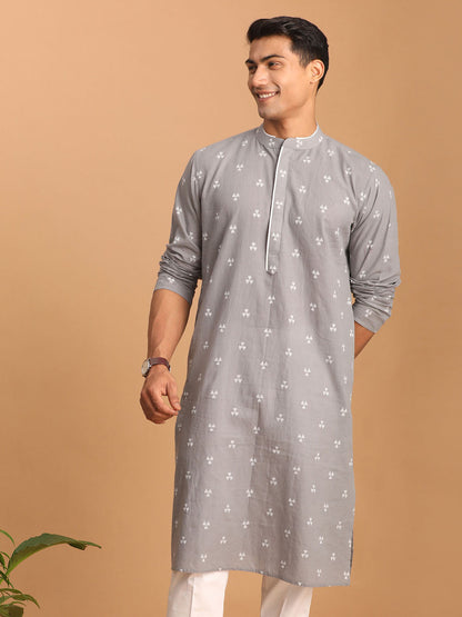 vastramay mens grey geometric boota jacquard kurta