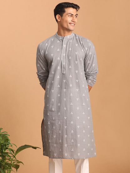 vastramay mens grey geometric boota jacquard kurta